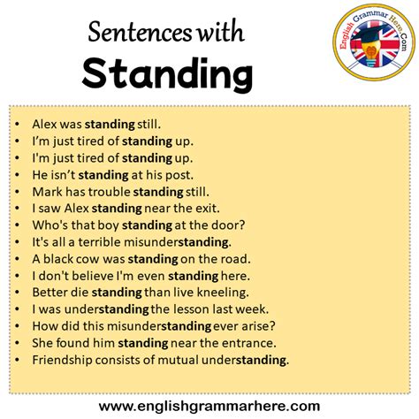 spell standings|standing in a sentence meaning.